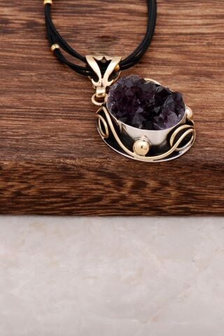 Ametist Taşlı El İşi Gümüş Kolye 6520