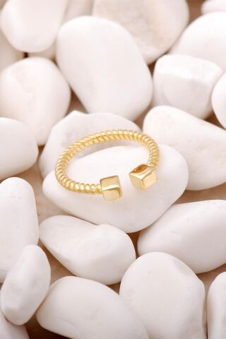 Küp Burgulu Altın Yaldızlı İnce Gümüş Yüzük 3306