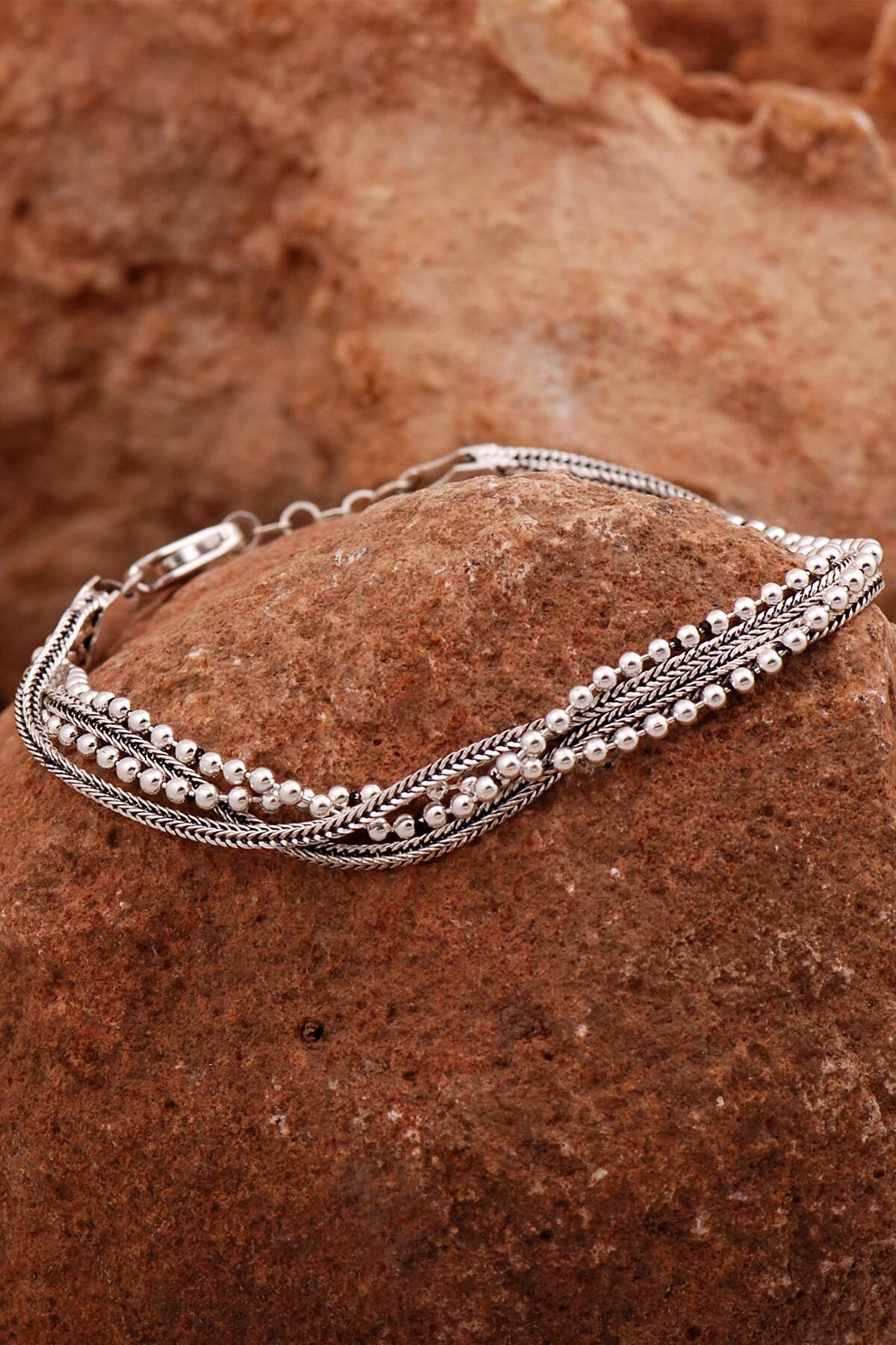 Hasır Elişi Tasarım Gümüş Bileklik 4422