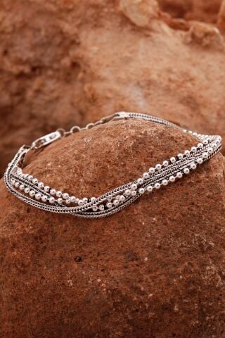 Hasır Elişi Tasarım Gümüş Bileklik 4422