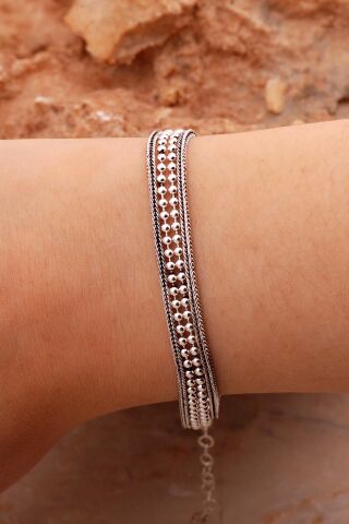 Hasır Elişi Tasarım Gümüş Bileklik 4422