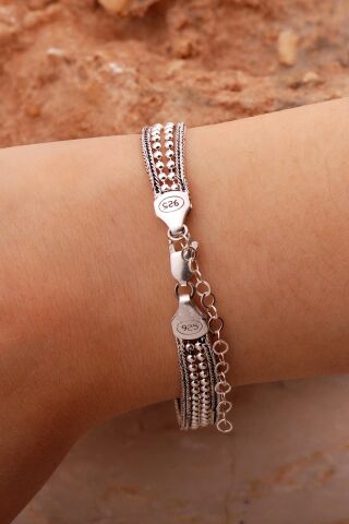 Hasır Elişi Tasarım Gümüş Bileklik 4422