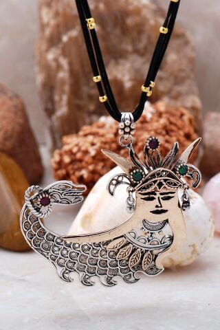 Şahmeran Telkari İşlemeli Büyük Boy Gümüş Kolye 1860