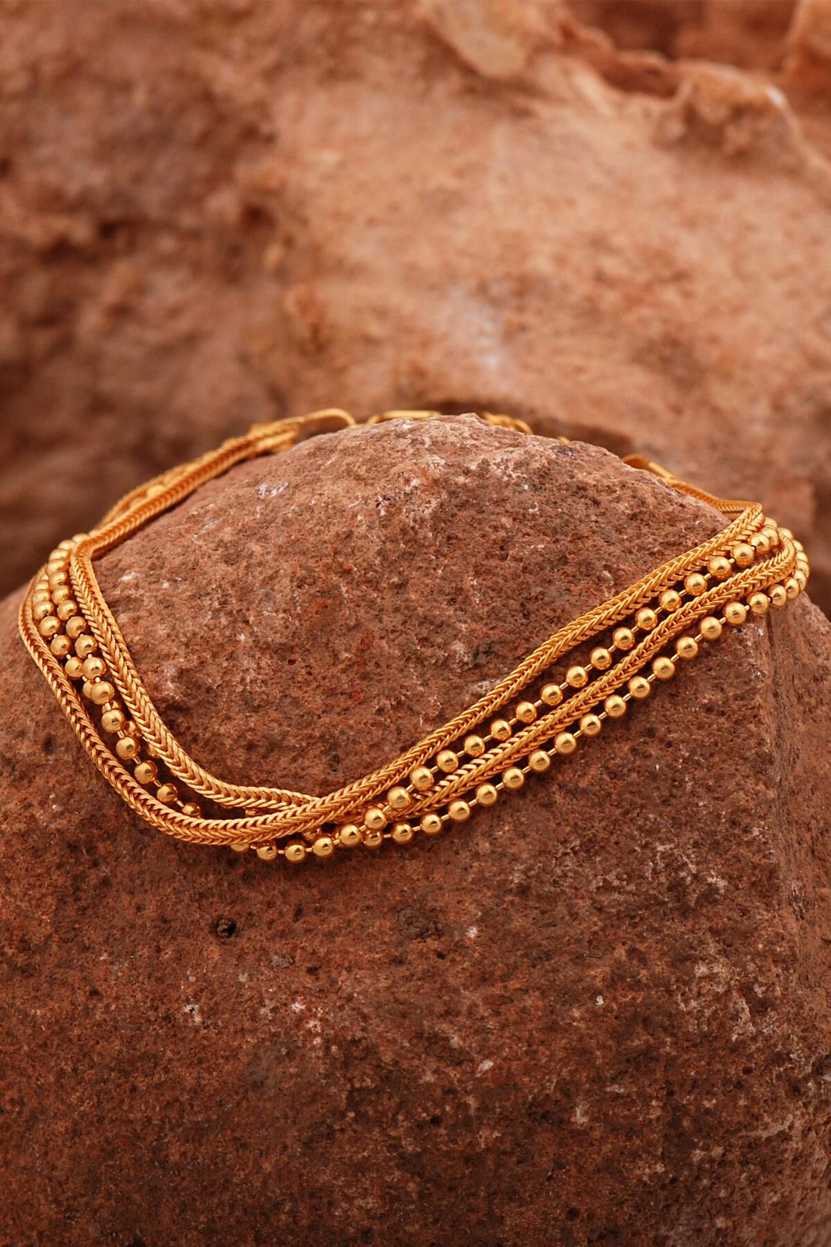 Hasır Elişi Tasarım Altın Yaldızlı Gümüş Bileklik 4424