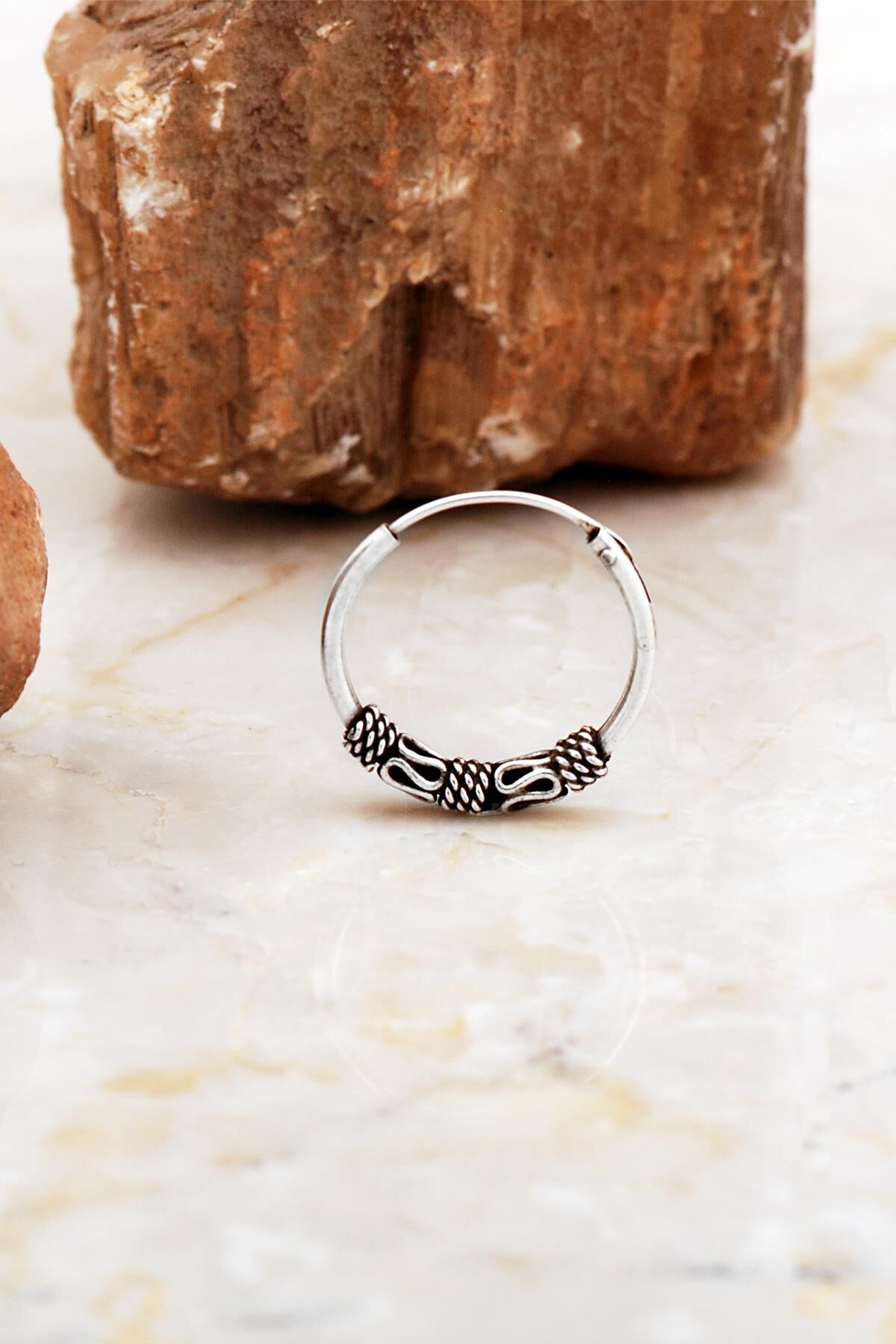 Sarma Elişi 17 Mm Gümüş Halka Erkek Küpesi 7064