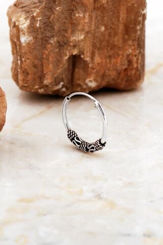 Sarma Elişi 17 Mm Gümüş Halka Erkek Küpesi 7064