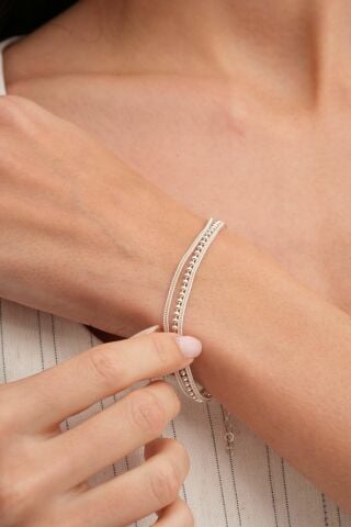 Hasır Elişi Tasarım Gümüş Bileklik 4425