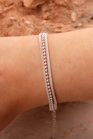 Hasır Elişi Tasarım Gümüş Bileklik 4425