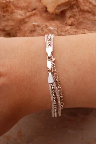 Hasır Elişi Tasarım Gümüş Bileklik 4425