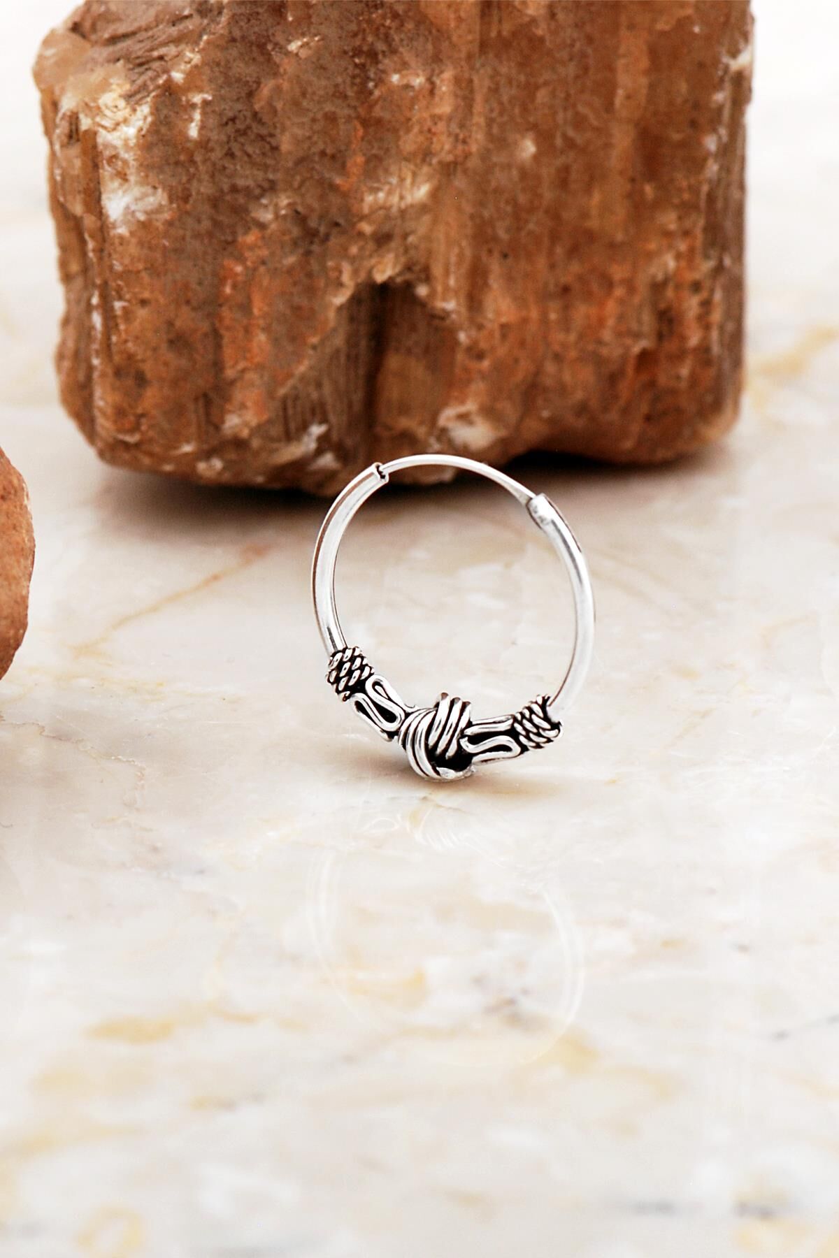 Sarma Elişi 17 Mm Gümüş Halka Erkek Küpesi 7065