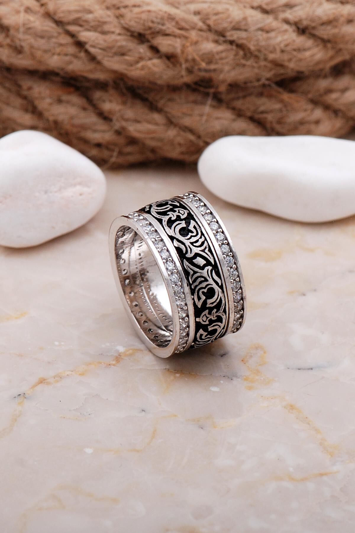 Tasarım Elişi Taşlı Gümüş Kadın Alyans 49