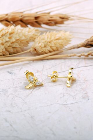 Yusufçuk Altın Kaplama Mini Gümüş Küpe 7405