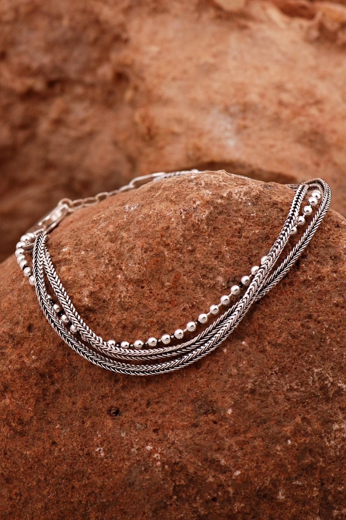 Hasır Elişi Tasarım Oksitli Gümüş Bileklik 4426