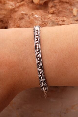 Hasır Elişi Tasarım Oksitli Gümüş Bileklik 4426