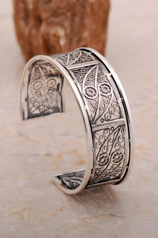 Telkari İşlemeli Elişi Tasarım Oksitli Gümüş Bilezik 4657