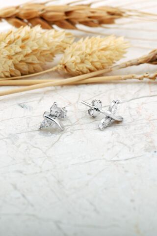 Yusufçuk Rodyumlu Mini Gümüş Küpe 7406