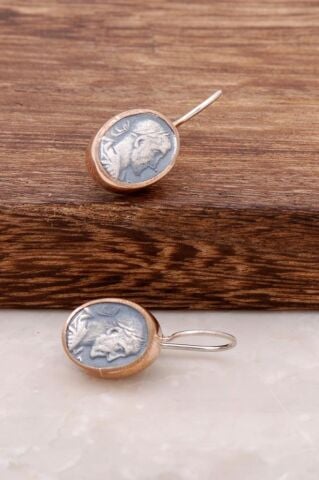 Antik Para Tasarımlı Elişi Gümüş Küpe 2597