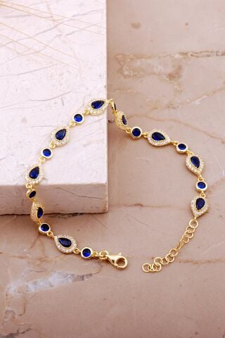 Damla Safir Taşlı Altın Kaplama Gümüş Bileklik 4817