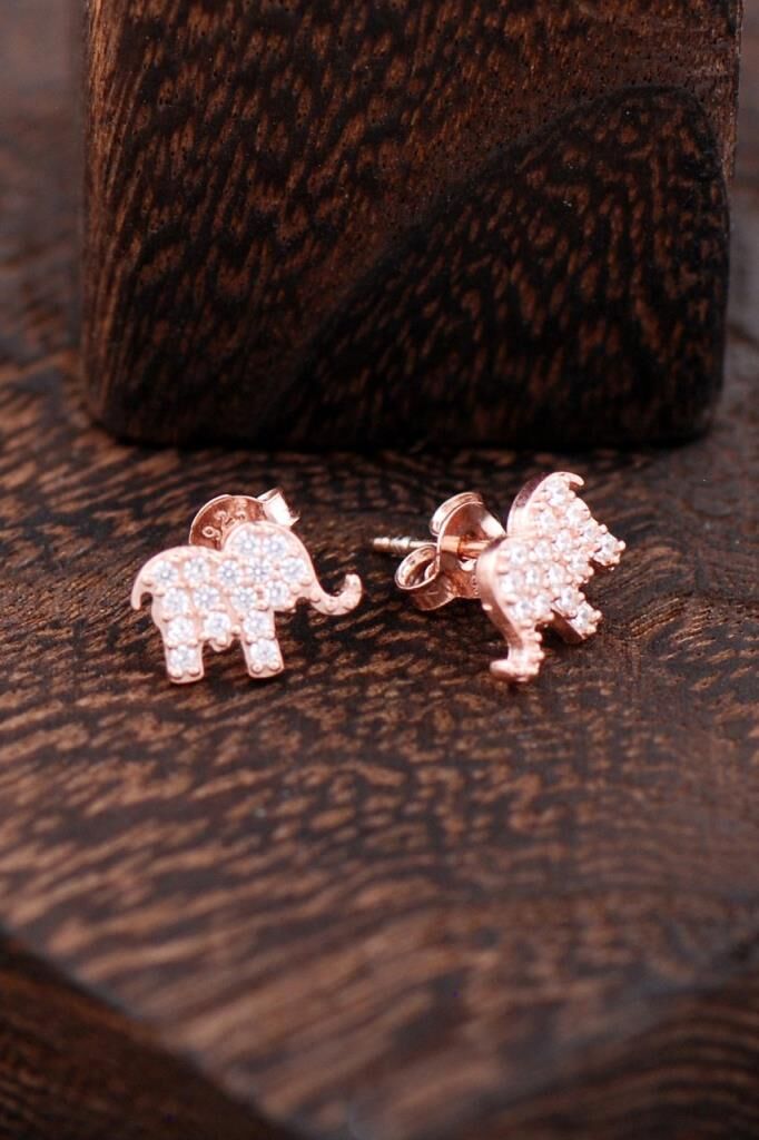 Fil Tasarımlı Rose Gümüş Küpe 2354