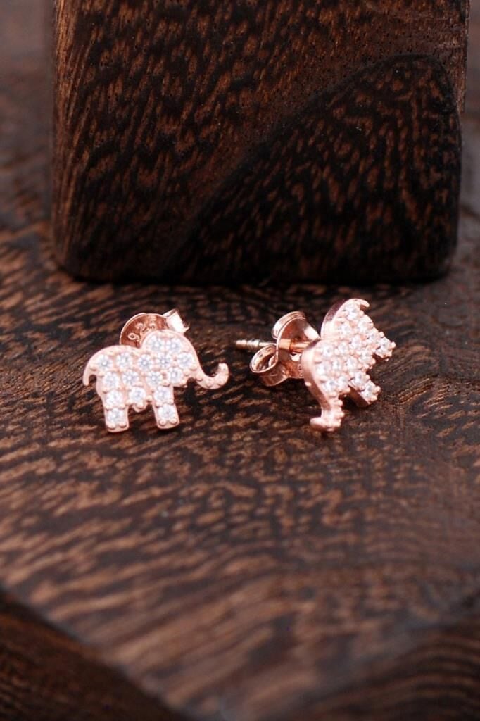 Fil Tasarımlı Rose Gümüş Küpe 2354