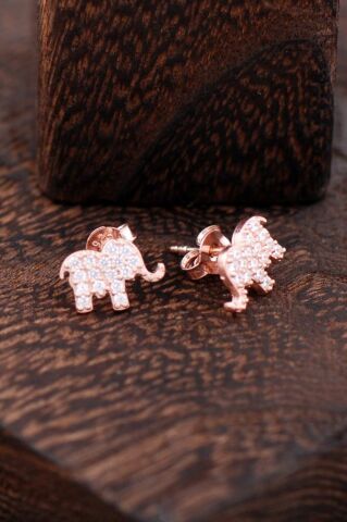 Fil Tasarımlı Rose Gümüş Küpe 2354