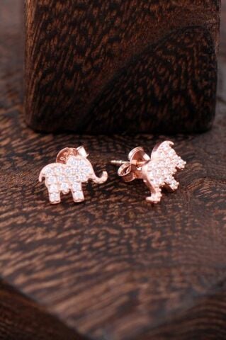 Fil Tasarımlı Rose Gümüş Küpe 2354