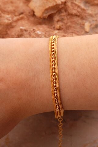 Hasır Elişi Tasarım Altın Yaldızlı Gümüş Bileklik 4428