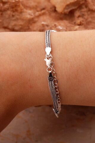 Anadolu Motifli Hasır Elişi Oksitli Gümüş Bileklik 4429