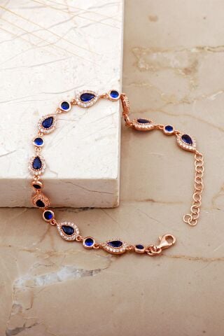 Damla Safir Taşlı Rose Gümüş Bileklik 4819