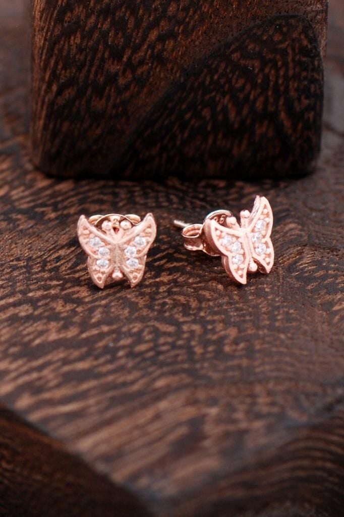 Kelebekli Rose Gümüş Küpe 2355