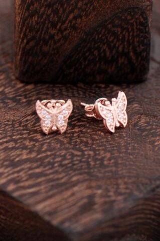 Kelebekli Rose Gümüş Küpe 2355