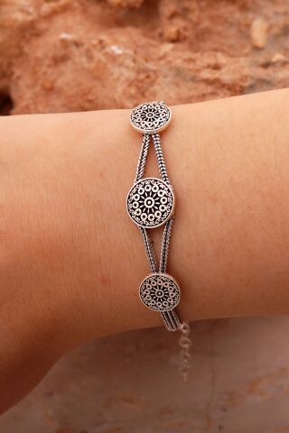 Anadolu Motifli Hasır Elişi Oksitli Gümüş Bileklik 4431