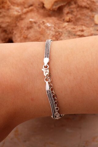 Anadolu Motifli Hasır Elişi Oksitli Gümüş Bileklik 4431