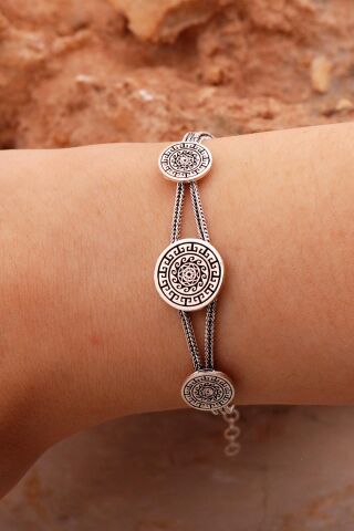 Anadolu Motifli Hasır Elişi Oksitli Gümüş Bileklik 4432