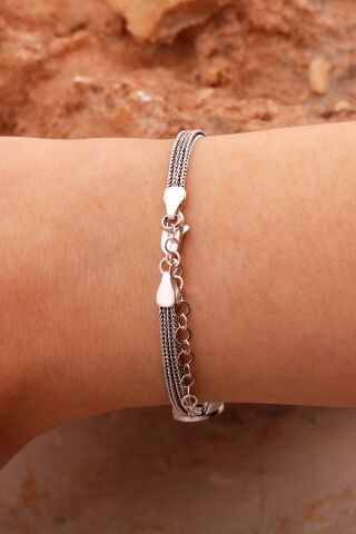 Anadolu Motifli Hasır Elişi Oksitli Gümüş Bileklik 4432