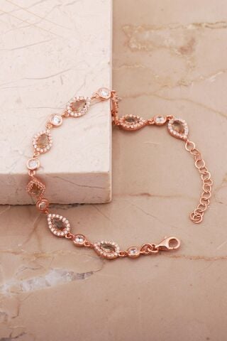 Damla Renk Değiştiren Sultan Taşlı Rose Gümüş Bileklik 4822