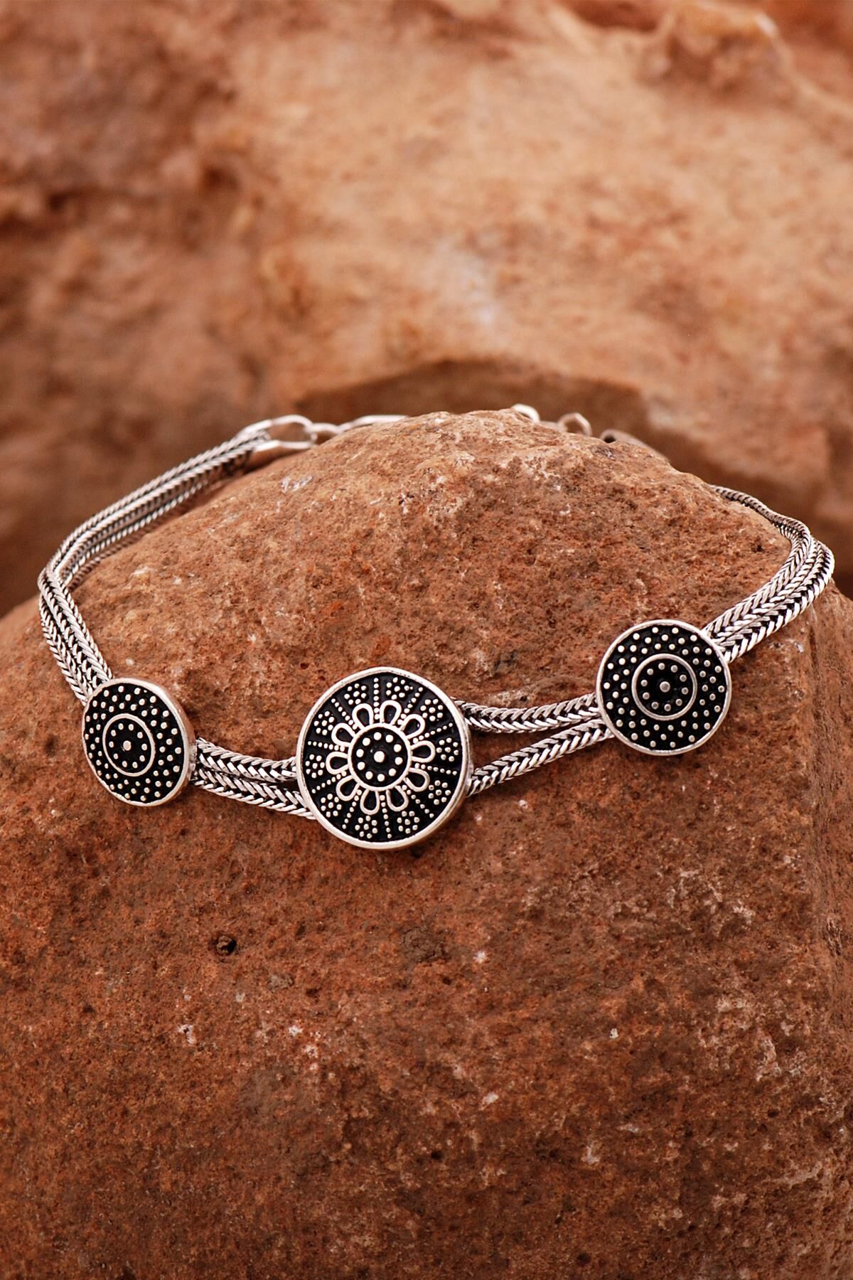 Anadolu Motifli Elişi Hasır Elişi Oksitli Gümüş Bileklik 4433