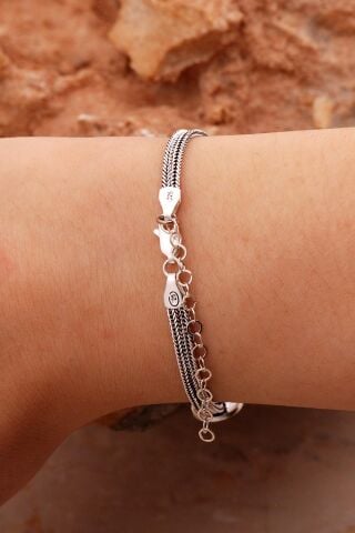 Anadolu Motifli Elişi Hasır Elişi Oksitli Gümüş Bileklik 4433