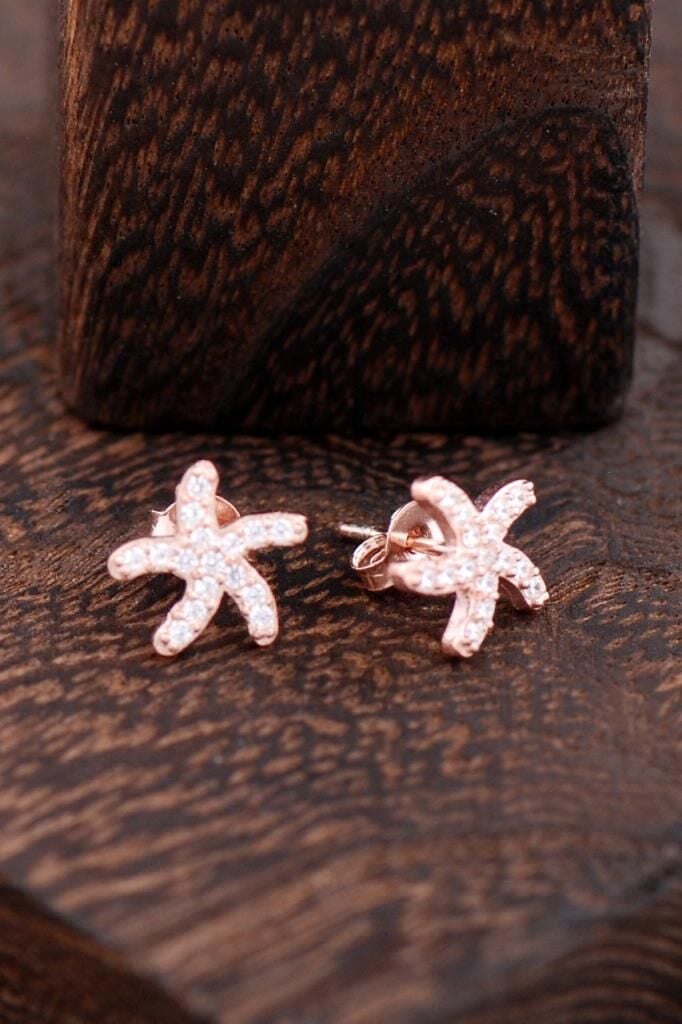 Deniz Yıldızı Rose Gümüş Küpe 2361