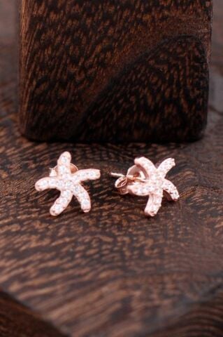 Deniz Yıldızı Rose Gümüş Küpe 2361