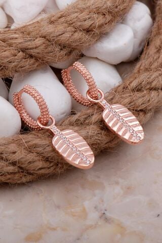 Yaprak Rose Gümüş Sallantılı Halka Küpe 5891