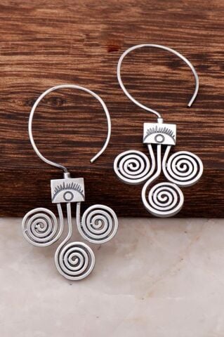 Dünya Temalı Elişi Tasarım Gümüş Küpe 4269