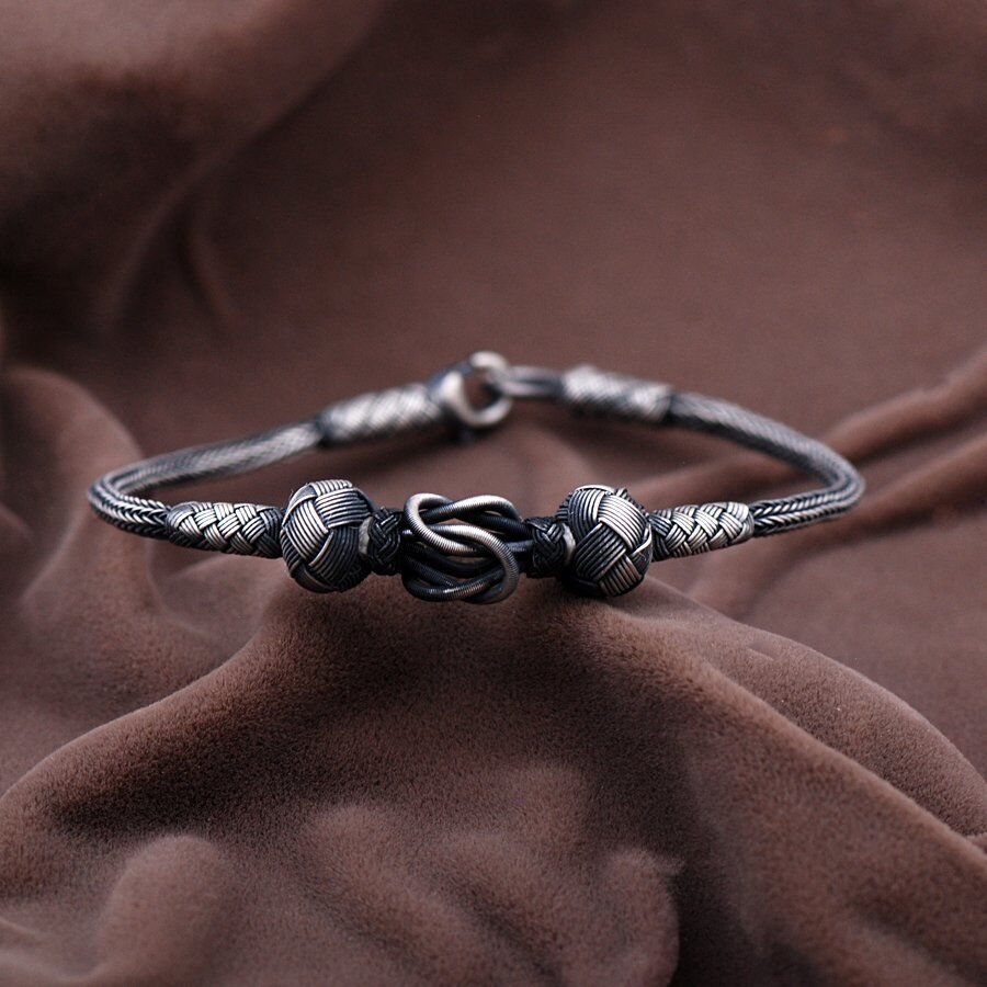 Kazaziye El Sarması Oksitli Gümüş Bileklik 2100