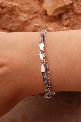 Yaşam Çiçeği Elişi Hasır Oksitli Gümüş Bileklik 4436