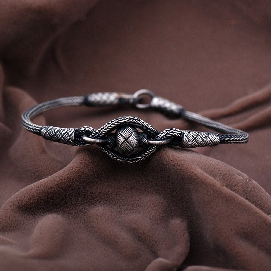 Kazaziye El Sarması Oksitli Gümüş Bileklik  2101