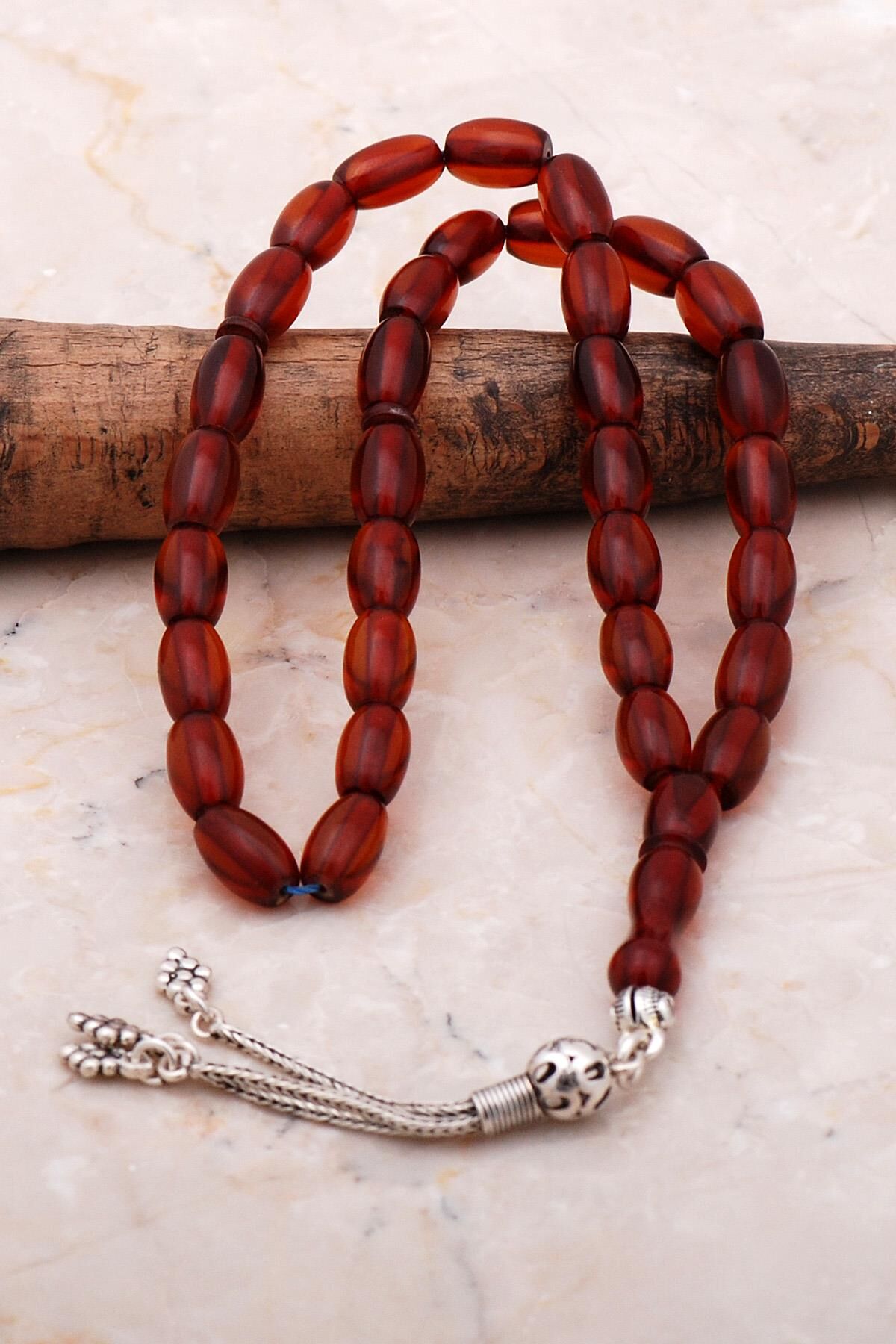 Usta İşi Arpa Kesim Ateş Kehribarı Tesbih 317