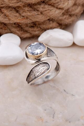 Kuvars Taşlı Damla Elişi Gümüş Yüzük 3315