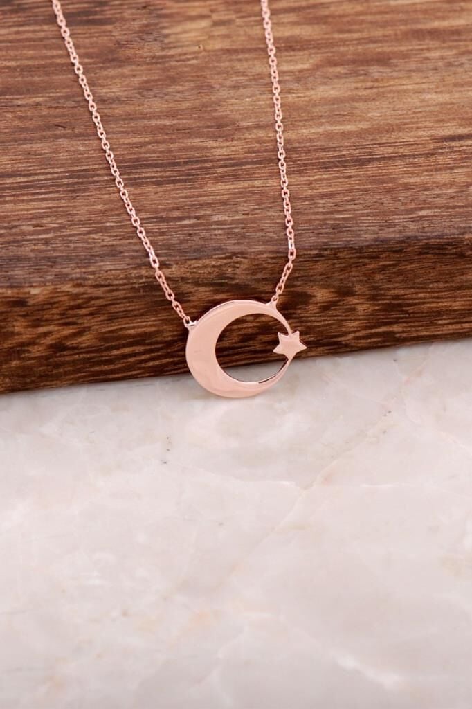 Ay Yıldız Rose Gümüş Tasarım Kolye 4021