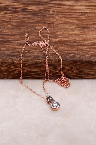 Elmas Montürlü Rose Gümüş Kolye 6524