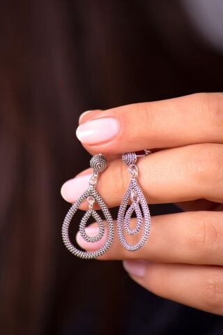 Telkari İşlemeli Gümüş Sarma Halka Küpe 2582